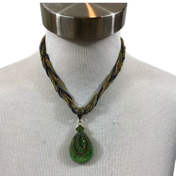 New without Tags Olivia & Ivy‎ Olive Teardrop Beaded Necklace - Picture 11 of 13